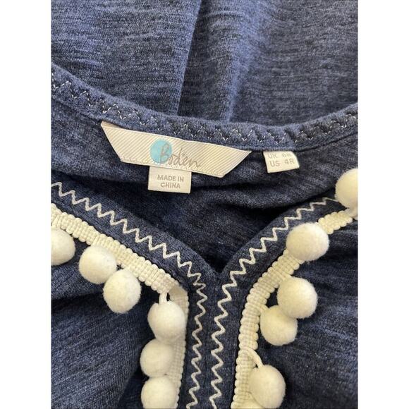 Boden Dress Size 4 Blue Cotton Pockets Pom Pom Accent Long Sleeve - Picture 10 of 11